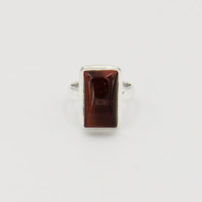 Red Tiger Eye Rectangle Sterling Ring Sz 8