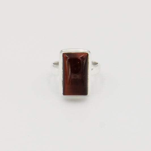 Red Tiger Eye Rectangle Sterling Ring Sz 8