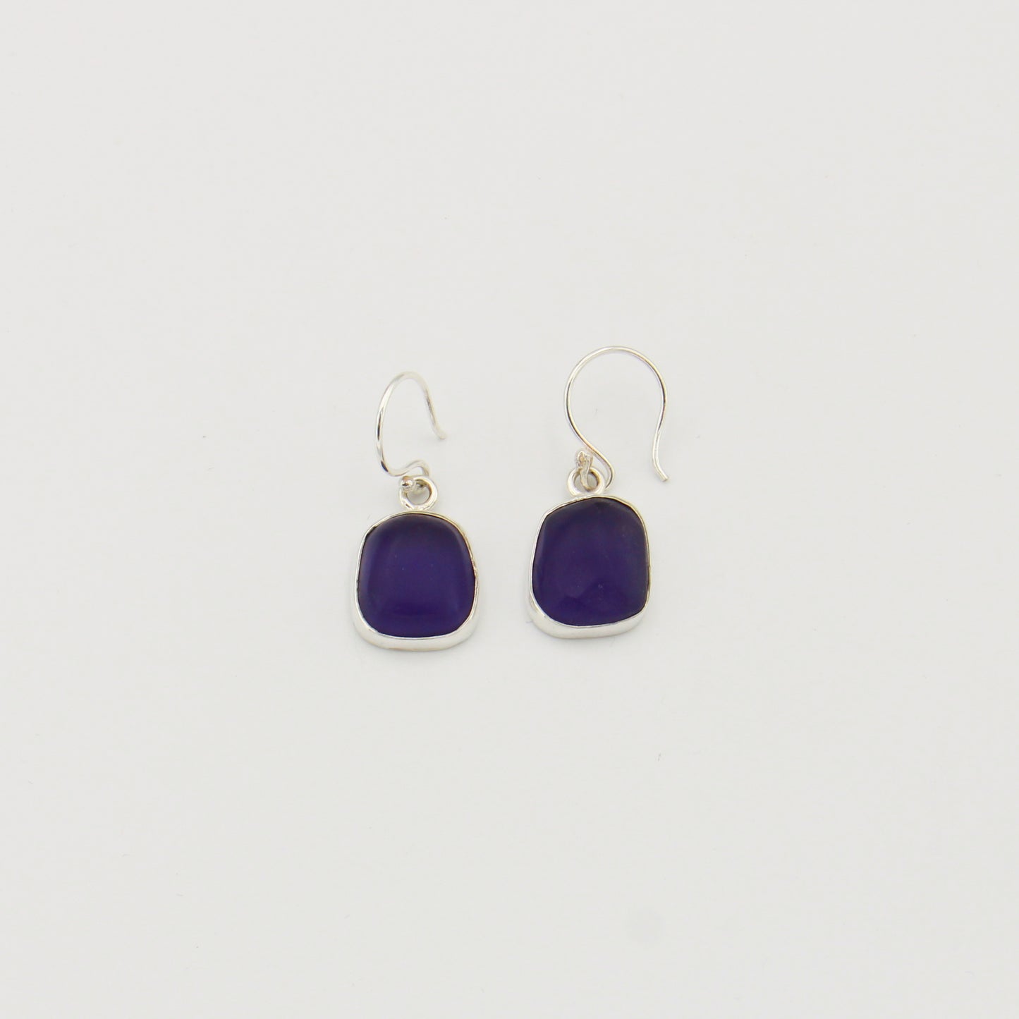Purple Rhomboid Beach Glass Sterling Earrings