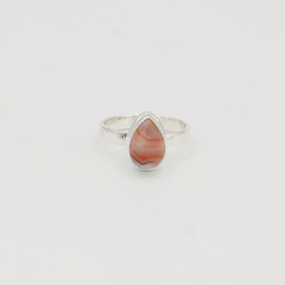 Lake Superior Agate Pear Sterling Ring Sz 9