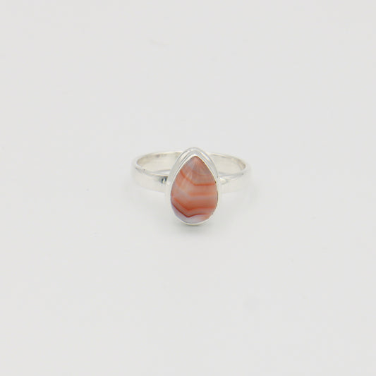Lake Superior Agate Pear Sterling Ring Sz 9