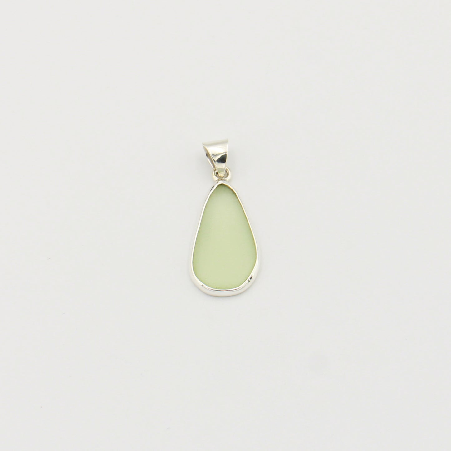Beach Glass Ice Green Pear Sterling Pendant