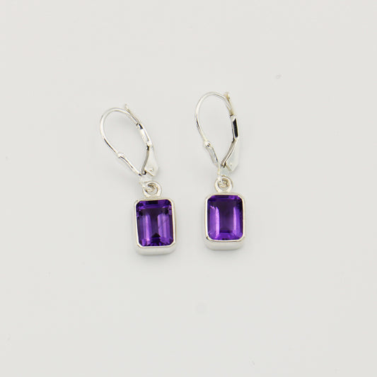 Amethyst Emerald Cut Sterling Earrings