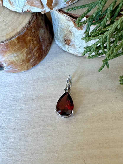 Garnet Pear Prong Sterling Pendant