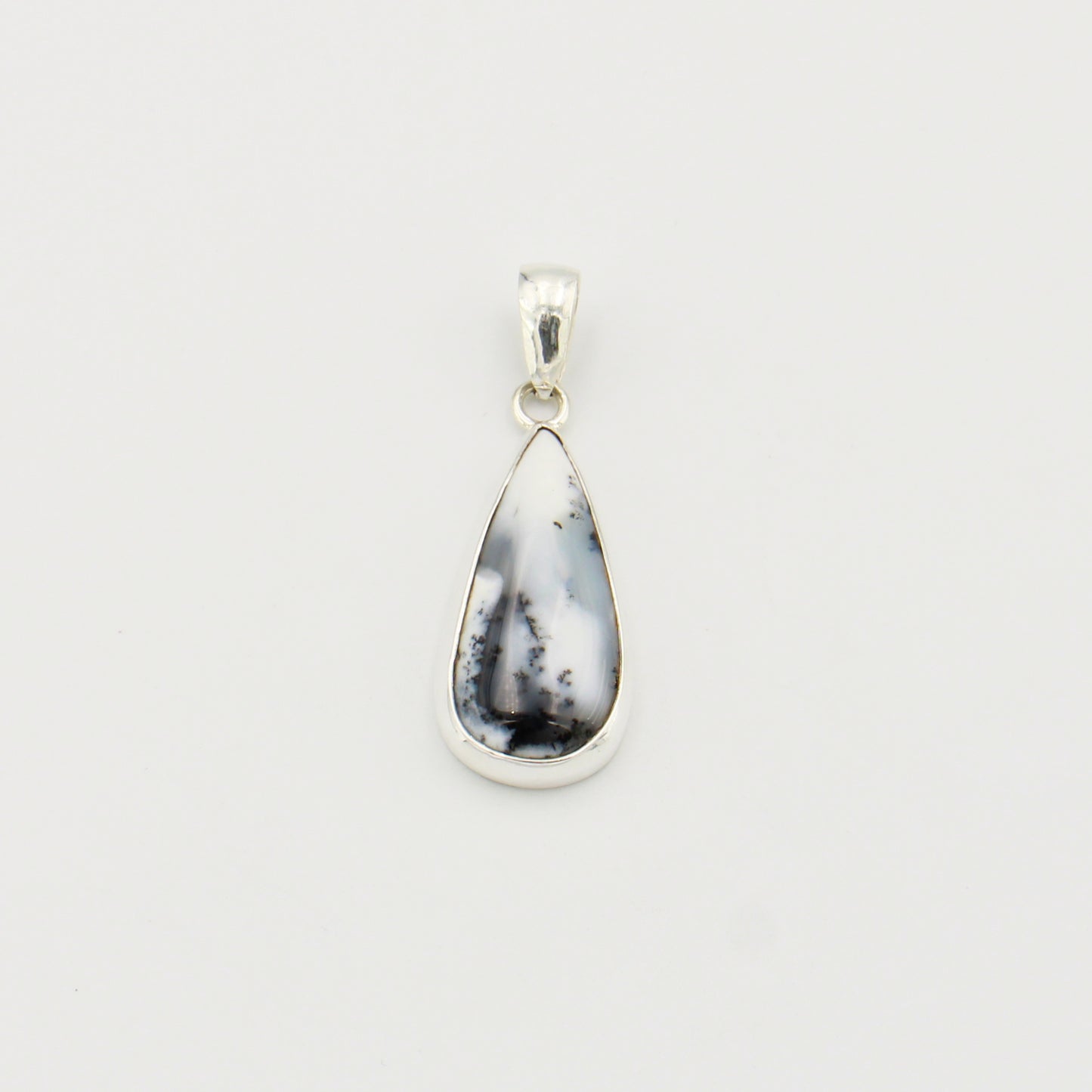 Dendritic Agate Long Pear Sterling Pendant