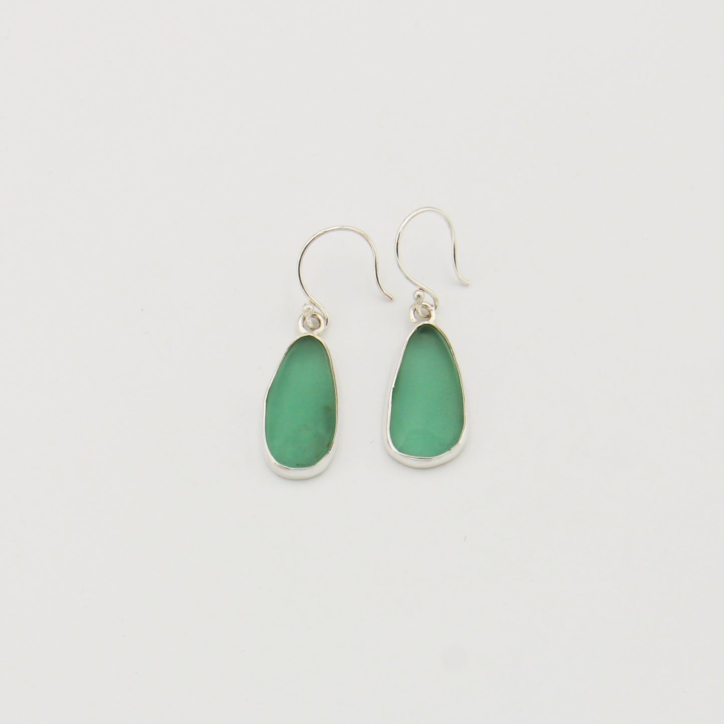 Sea Green Beach Glass Pear Sterling Earrings