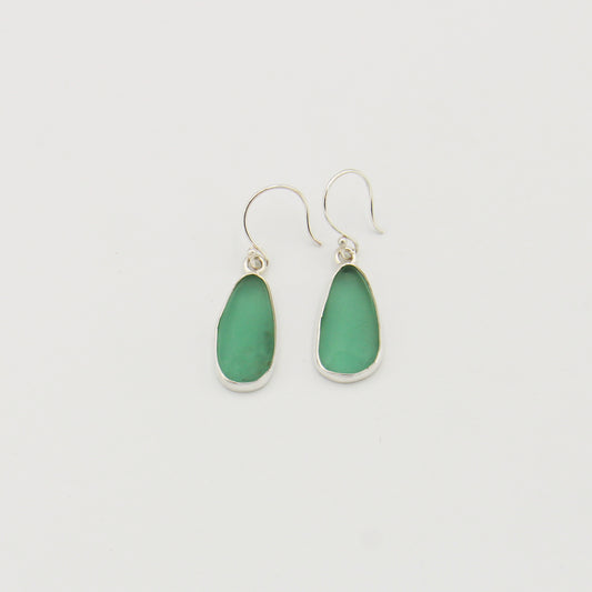 Sea Green Beach Glass Pear Sterling Earrings