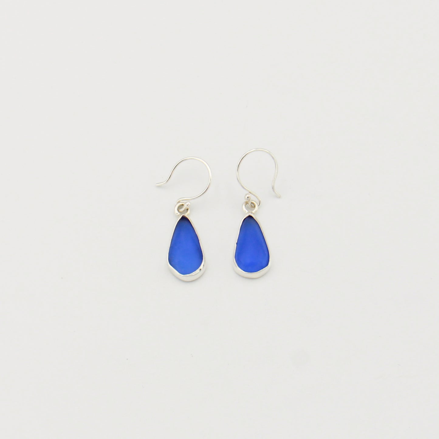 Twilight Blue Beach Glass Pear Sterling Earrings