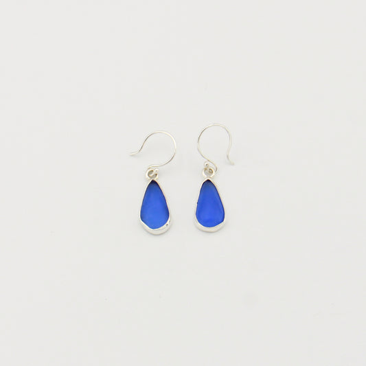 Twilight Blue Beach Glass Pear Sterling Earrings