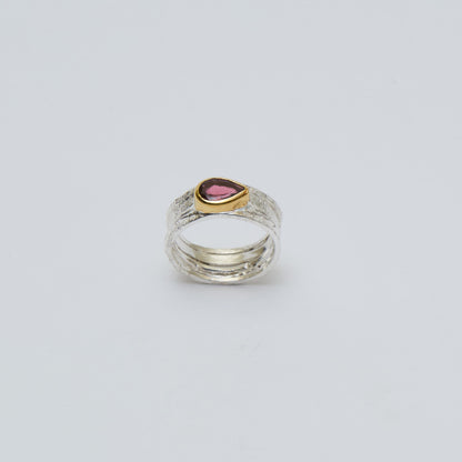 Pink Tourmaline GP Wide Sterling Ring Sz 8