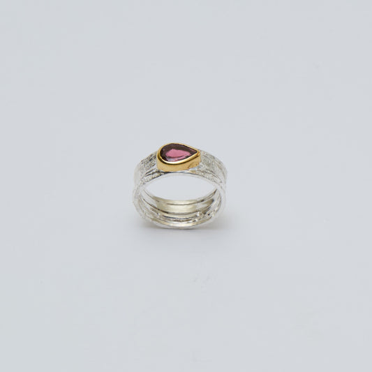 Pink Tourmaline GP Wide Sterling Ring Sz 8
