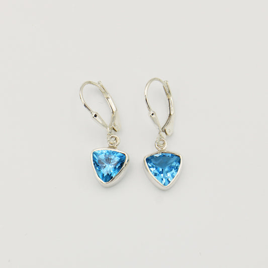 Blue Topaz Trilliant Sterling Earrings