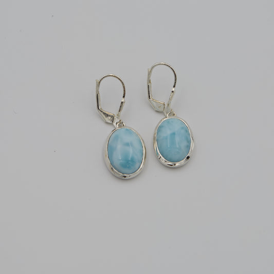 Larimar Oval Sterling Lever Back Earrings
