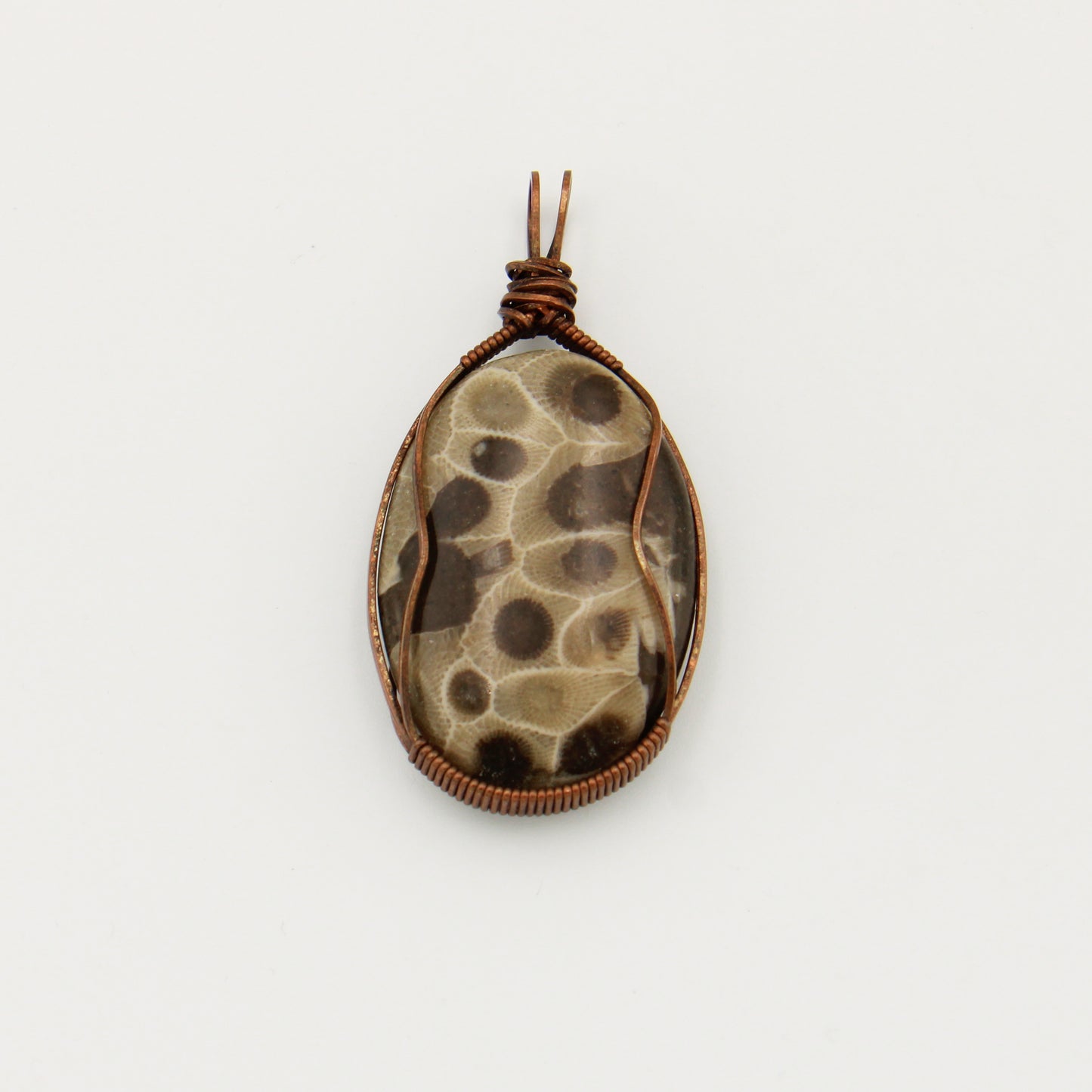 Petoskey Large Ovoid Copper Wrapped Pendant