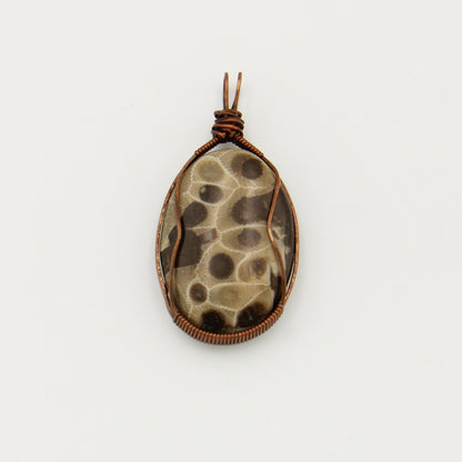 Petoskey Large Ovoid Copper Wrapped Pendant