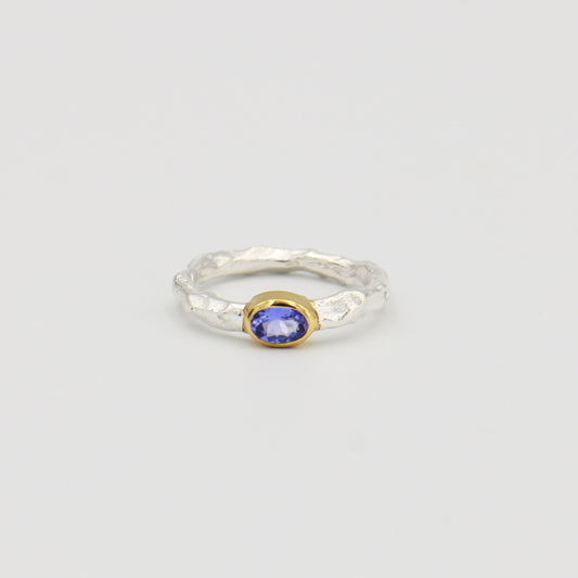 Tanzanite Rustic Band GP Sterling Ring Sz 8
