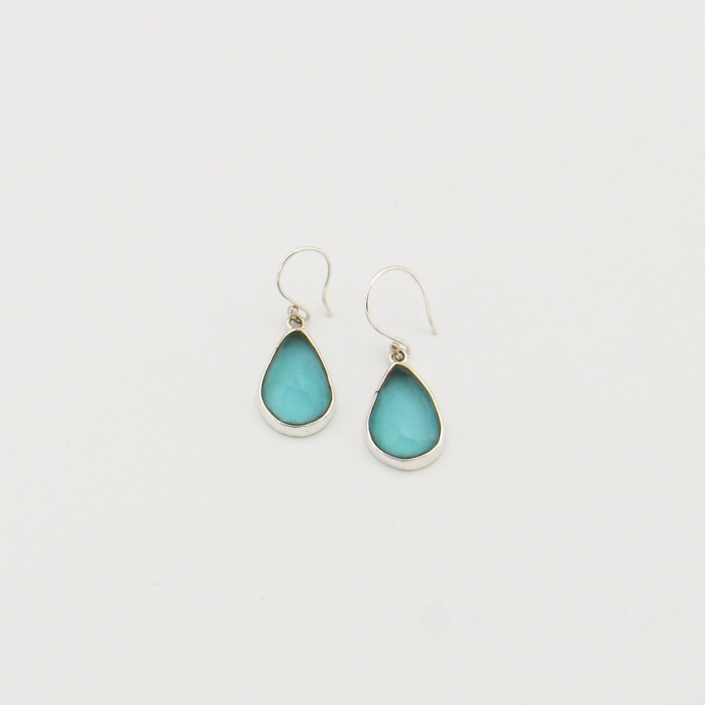 Aqua Beach Glass Pear Sterling Earrings : 210000021956