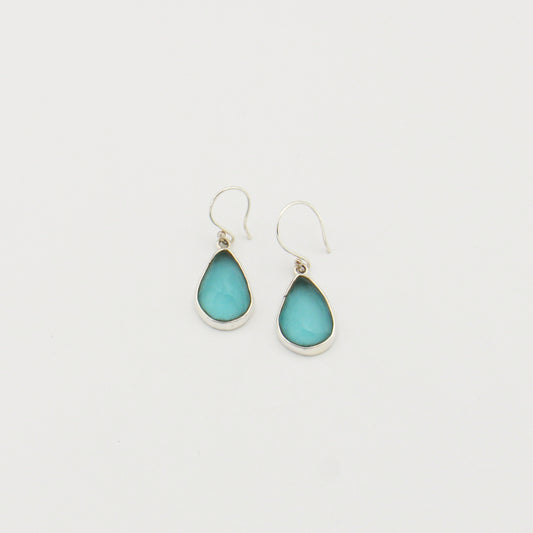 Aqua Beach Glass Pear Sterling Earrings : 210000021956