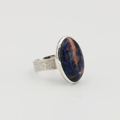 Sodalite Large Oval Sterling Ring Sz 9.5