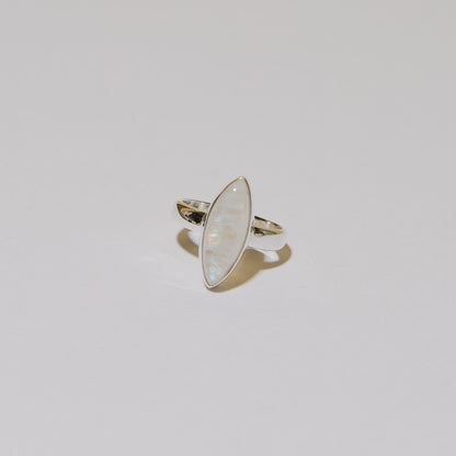 Rainbow Moonstone Marquis Sterling Ring Sz 8