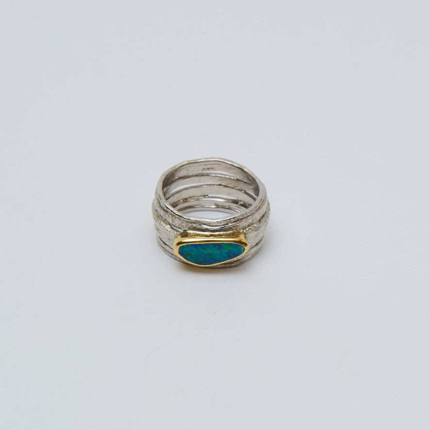 Australian Opal GP Sterling Wide Ring Sz 9