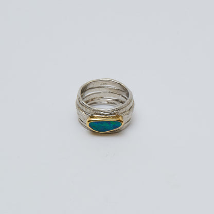 Australian Opal GP Sterling Wide Ring Sz 9