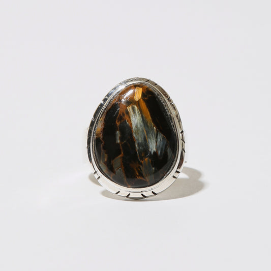 Pietersite Ovoid Sterling Ring Sz 8
