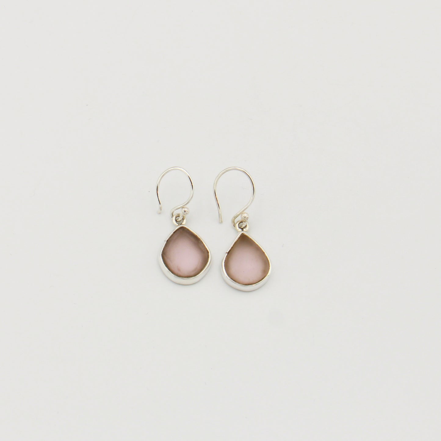 Pink Beach Glass Pear Sterling Earrings