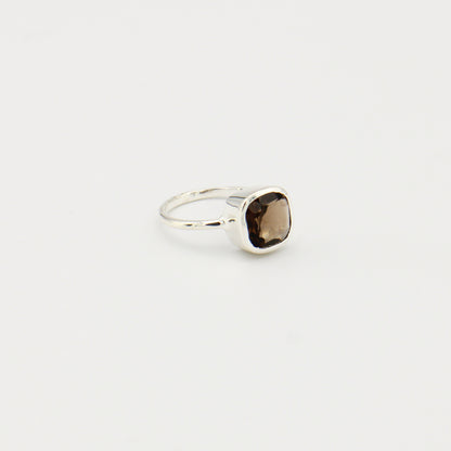 Smokey Cushion Cut Sterling Ring Sz 7