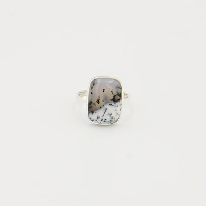 Dendratic Opal Rectangle Sterling Ring Sz 7
