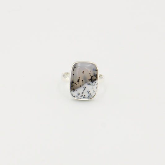 Dendratic Opal Rectangle Sterling Ring Sz 7