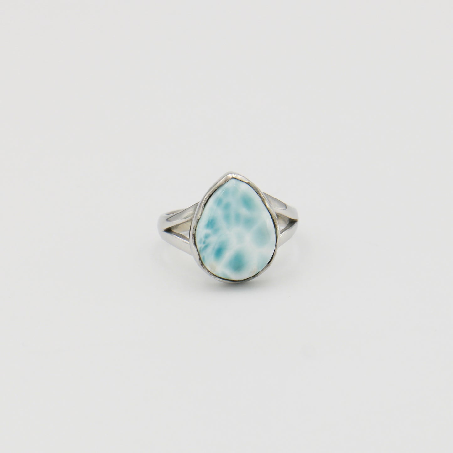Larimar Pear Scalloped Sterling Ring Sz 7