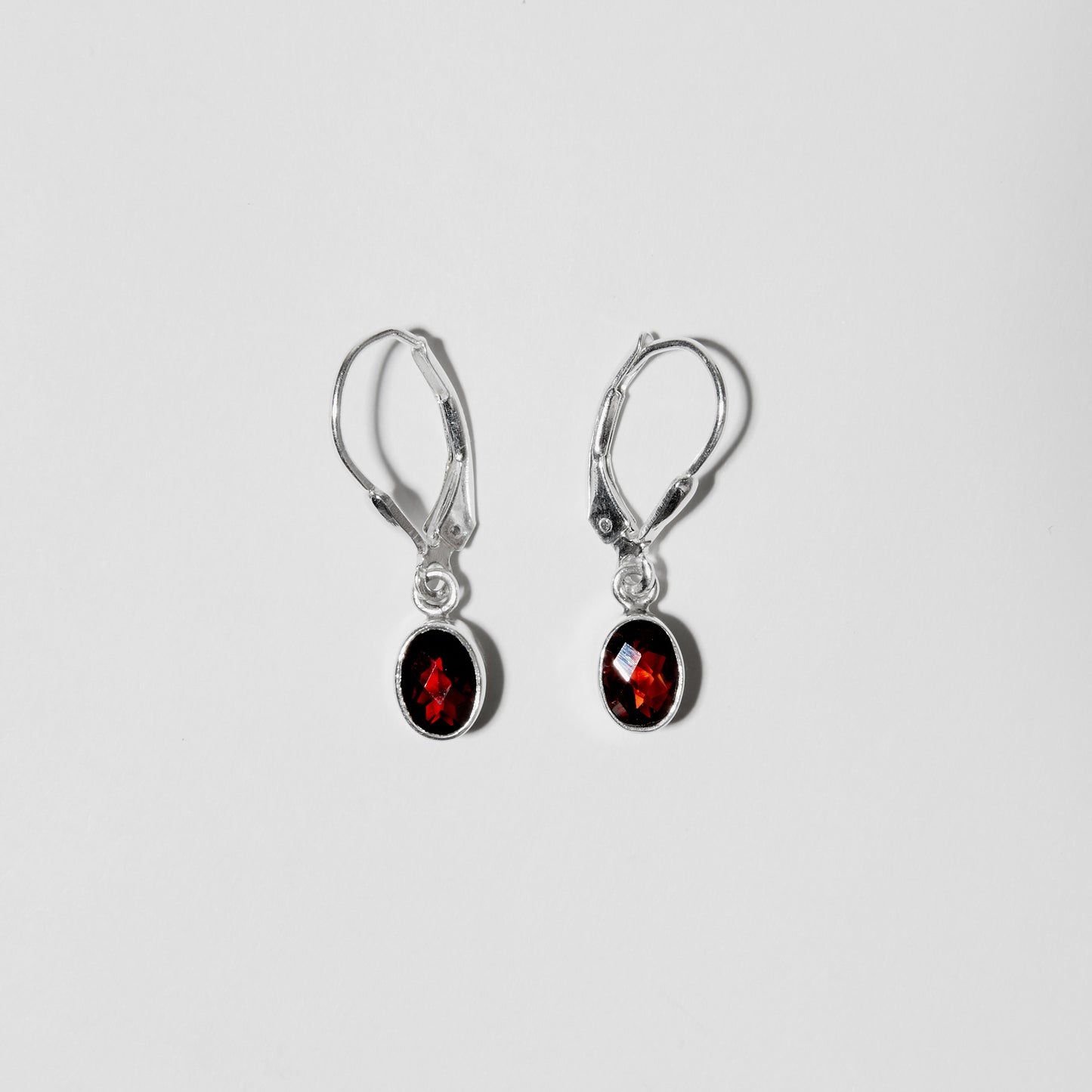 Garnet Small Oval Sterling Earrings