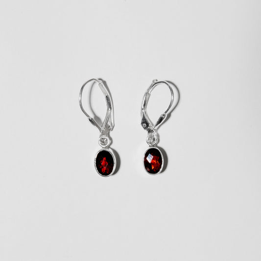 Garnet Small Oval Sterling Earrings