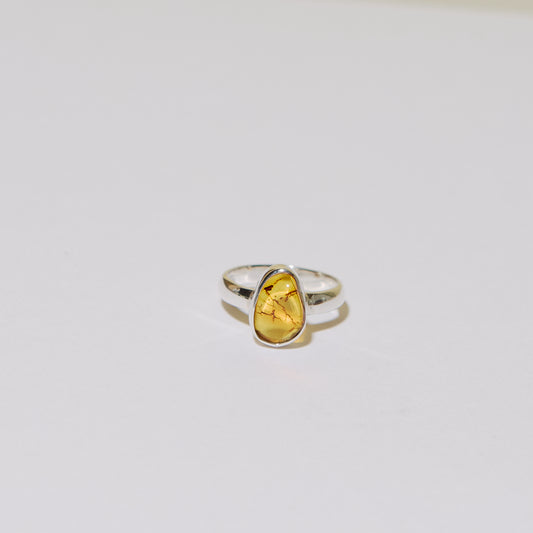 Baltic Amber Ovoid Sterling Ring Sz 6