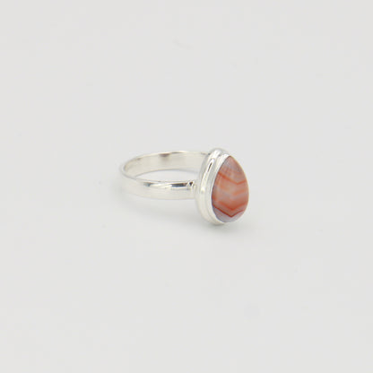 Lake Superior Agate Pear Sterling Ring Sz 9