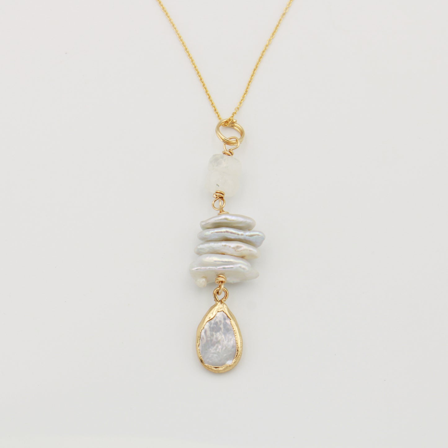 Pearl & Moonstone Gold Filled Necklace 18"