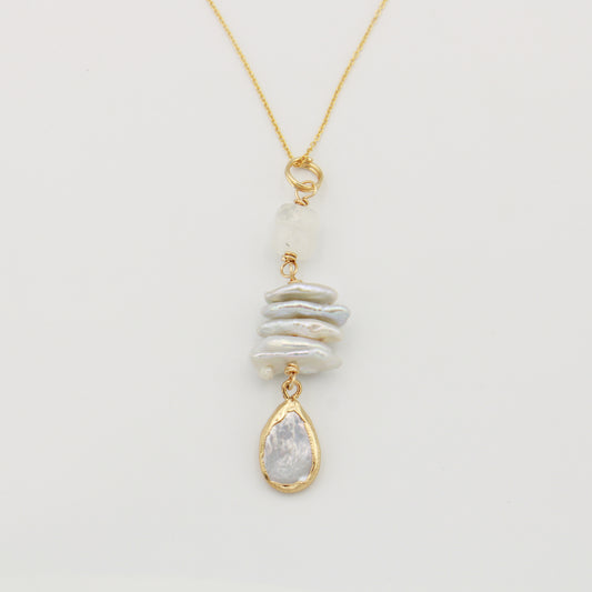 Pearl & Moonstone Gold Filled Necklace 18"