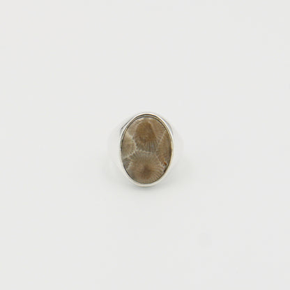 Petoskey Oval Unisex Sterling Ring Sz 8