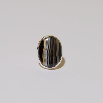 Black Banded Agate Oval Sterling Ring Sz 7