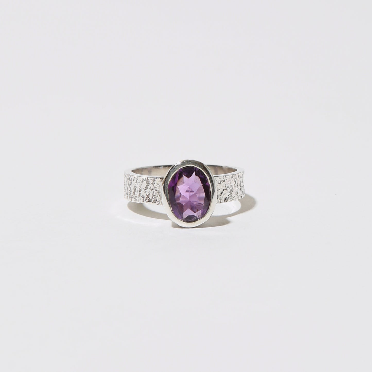 Amethyst Oval Sterling Textured Ring Sz 6