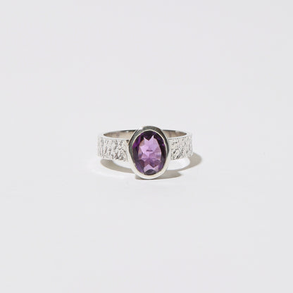Amethyst Oval Sterling Textured Ring Sz 6