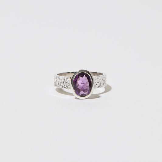 Amethyst Oval Sterling Textured Ring Sz 6