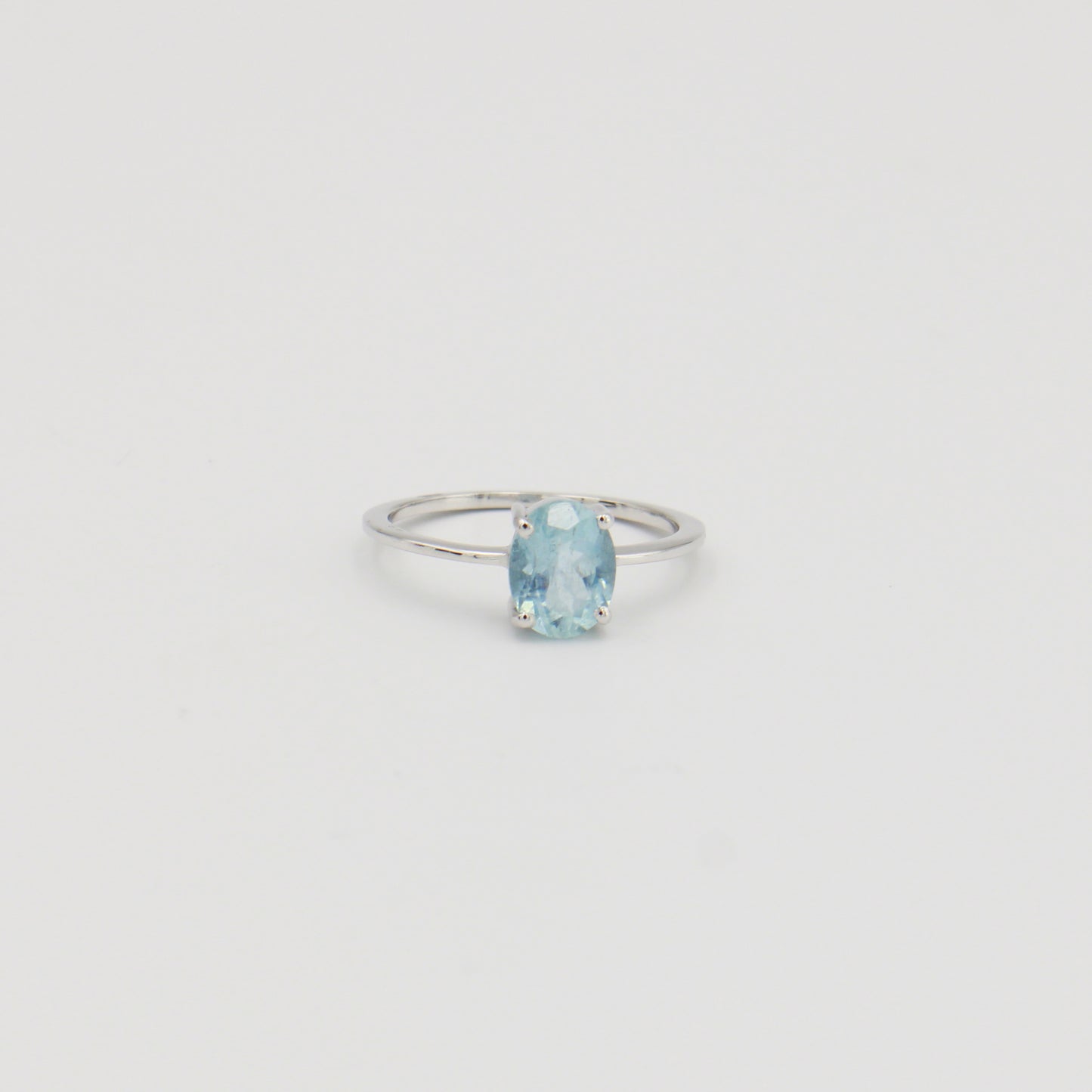Aquamarine Oval Prong Sterling Ring Sz 7