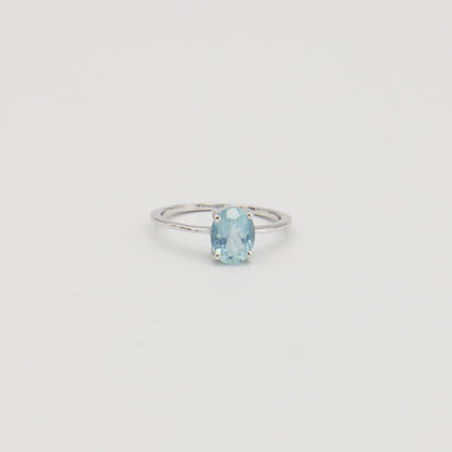 Aquamarine Oval Prong Sterling Ring Sz 7