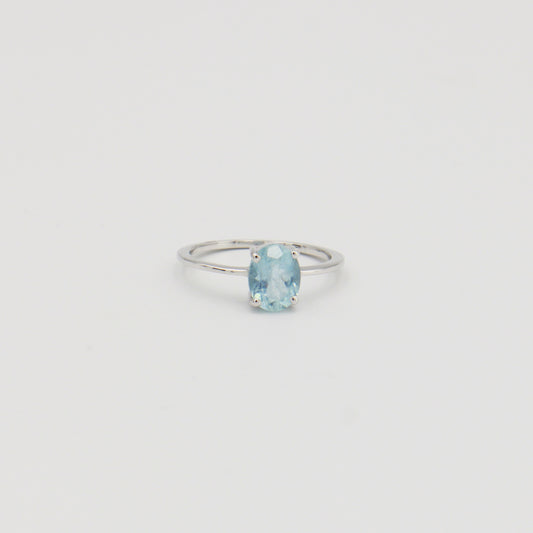 Aquamarine Oval Prong Sterling Ring Sz 7