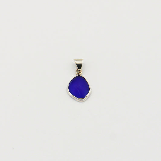 Beach Glass Cobalt Ovoid Sterling Pendant
