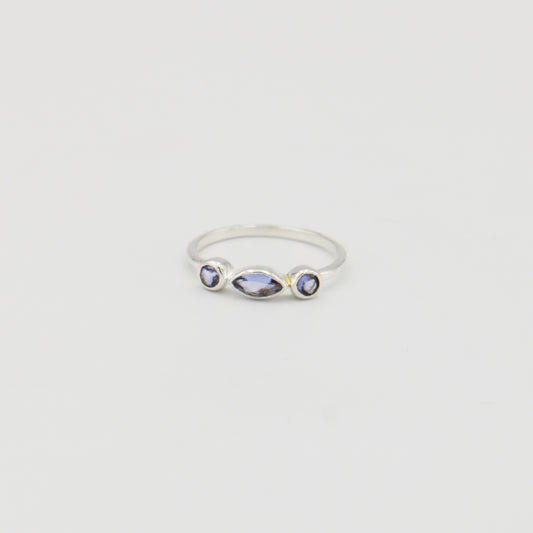 Tanzanite Marquis 3-Stone Sterling Ring Sz 7