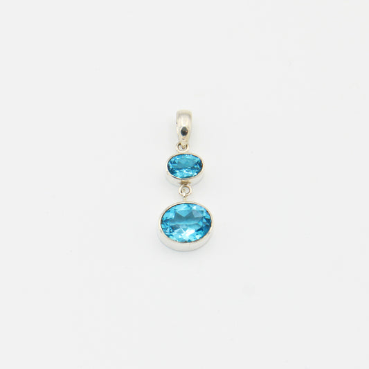 Swiss Blue Topaz Double Oval Sterling Pendant