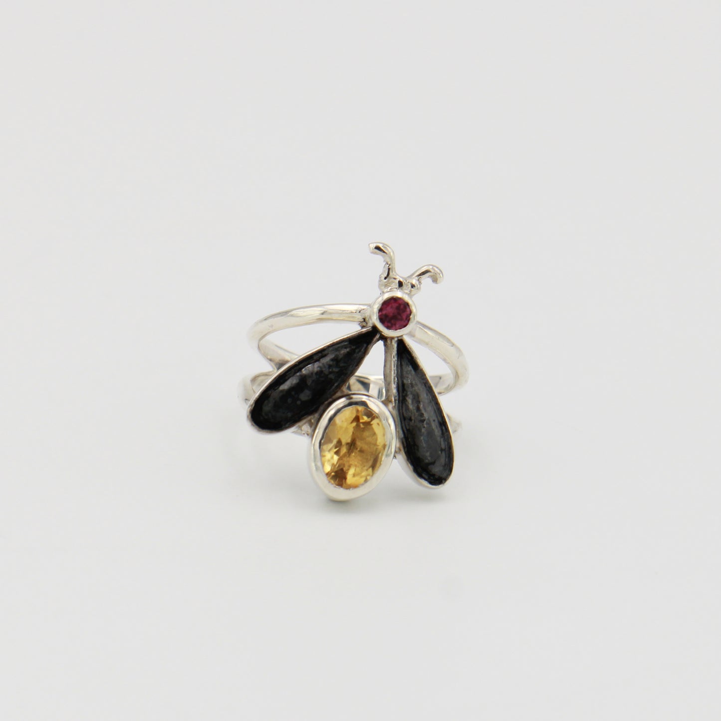 Firefly Citrine & Tourmaline Sterling Ring Sz 7